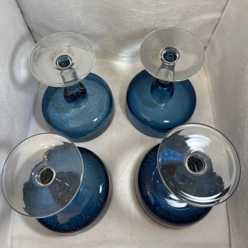 Vintage margarita bar glasses cobalt, and clear blown glass bar kitchen serving
